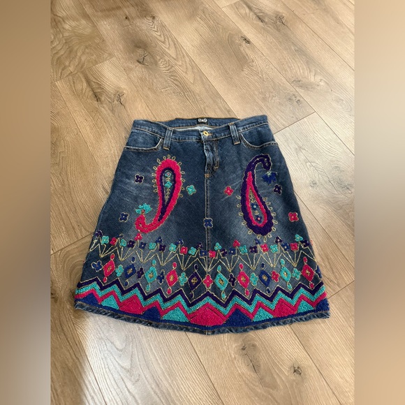 Dolce & Gabbana Embroidered Denim Skirt - Multicolor